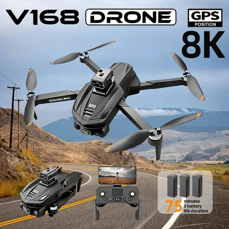 Drone Multispectral - オリジナルV168 GPS搭載プロフェッショナルドローン。8K HD空撮カメラ、5G Wi-Fi、ブラシレスモーター、障害物回避機能、折りたたみ式RCクアッドコプター。